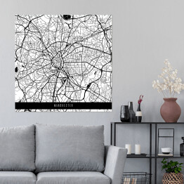 Plakat samoprzylepny Mapy miast świata - Manchester - biała