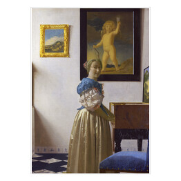 Plakat samoprzylepny Jan Vermeer Kobieta stojąca przy klawesynie Reprodukcja