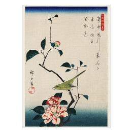Plakat Utugawa Hiroshige Ilustracja ukiyo-e, kamelia i słowik. Reprodukcja
