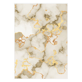 Plakat samoprzylepny Marmur w odcieniach beżu i szarości z akcentami w kolorze złota