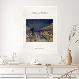 Plakat Camille Pissarro "Boulevard Montmartre nocą" - reprodukcja z napisem. Plakat z passe partout