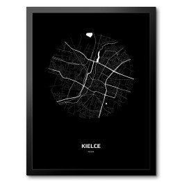 Obraz w ramie Mapa Kielc w kole czarno-biała