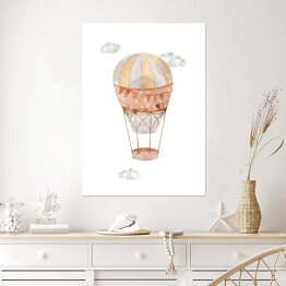 Plakat Malowany balon w odcieniach rdzawym, beżowym i szarym w chmurach