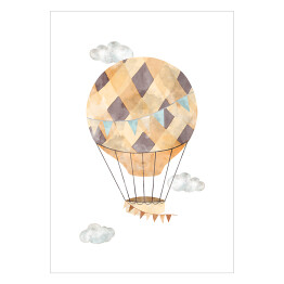 Plakat Balon w odcieniach brązu i beżu w chmurach
