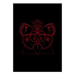 Plakat samoprzylepny Dekoracyjny czerwony motyl na czarnym tle