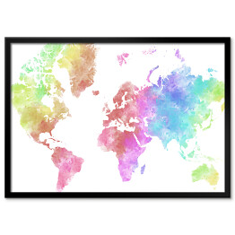 Plakat w ramie Akwarelowa mapa świata - pastelowe barwy