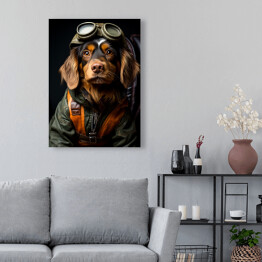 Obraz klasyczny Pies w przebraniu lotnika - portret zwierzaka