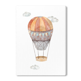 Obraz na płótnie Balon w pasy i kropki w kolorach rdzawym i szarym w chmurach