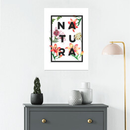 Plakat Typografia - napis "natura" z kwiatowym motywem