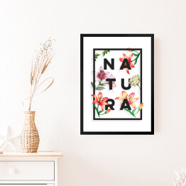 Obraz w ramie Typografia - napis "natura" z kwiatowym motywem
