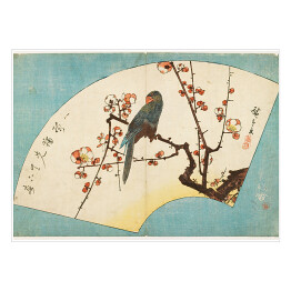 Plakat samoprzylepny Utugawa Hiroshige Papuga na Kwitnącej śliwce. Reprodukcja