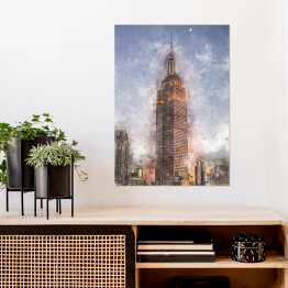 Plakat samoprzylepny Nowy Jork - Empire State Building - akwarela