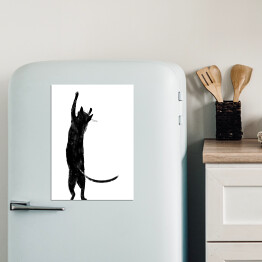 Magnes dekoracyjny Czarny kot z długim ogonem stojący na dwóch łapkach