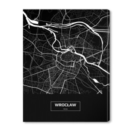 Obraz na płótnie Mapa Wrocławia czarno-biała z podpisem na czarnym tle