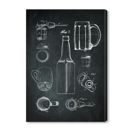 Obraz na płótnie Piwo. Kufel, kapsel, butelka. Czarno biały plakat patentowy dla miłośnika piwa