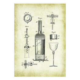Plakat samoprzylepny Rysunki patentowe. Plakat wino 