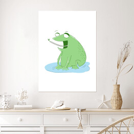 Plakat samoprzylepny Zielona żabka jedząca owada - ilustracja