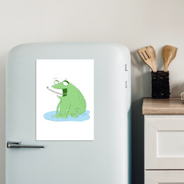 Magnes dekoracyjny Zielona żabka jedząca owada - ilustracja
