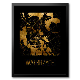 Obraz w ramie Czarno złota mapa - Wałbrzych