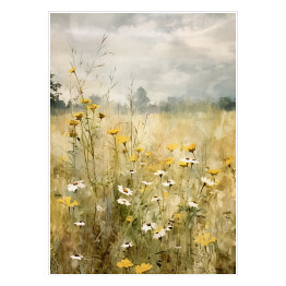 Plakat samoprzylepny Kwiaty polne na łące pejzaż