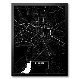 Obraz w ramie Mapa Lublina czarno-biała