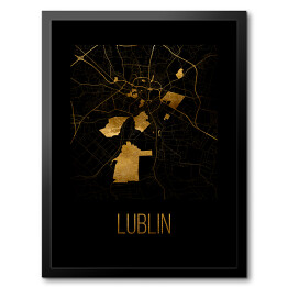 Obraz w ramie Czarno złota mapa - Lublin
