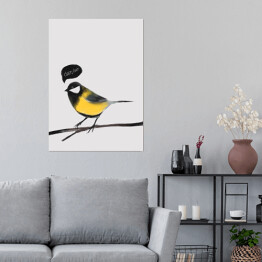 Plakat samoprzylepny Ilustracja - ptak, sikorka bogatka
