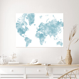 Plakat samoprzylepny Akwarelowa mapa świata - błękit