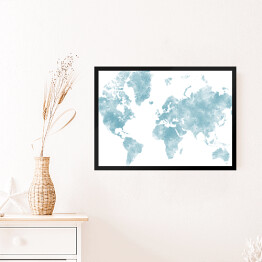 Obraz w ramie Akwarelowa mapa świata - błękit