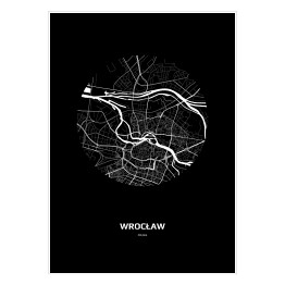 Plakat samoprzylepny Mapa Wrocławia w kole czarno-biała