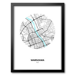 Obraz w ramie Mapa Warszawy w kole