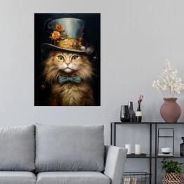 Plakat samoprzylepny Kot norweski leśny - portret zwierzaka w kapeluszu