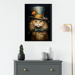 Plakat w ramie Kot norweski leśny - portret zwierzaka w kapeluszu