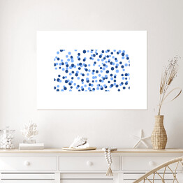 Plakat samoprzylepny Abstrakcja - niebieskie i granatowe kropki na białym tle