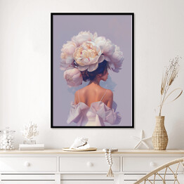Plakat w ramie Dziewczyna w kwiatach w kremowym odcieniu 