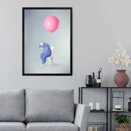 Obraz w ramie Niebieski miś z balonem