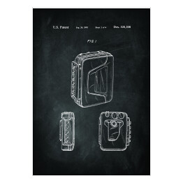 Plakat Walkman. Czarno biały rysunek patentowy US Patent 