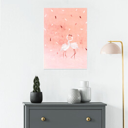Plakat Ilustracja - flamingi na różowym pastelowym tle