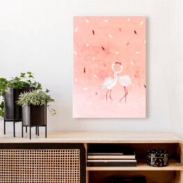 Obraz na płótnie Ilustracja - flamingi na różowym pastelowym tle