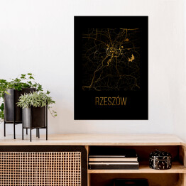 Plakat samoprzylepny Czarno złota mapa - Rzeszów
