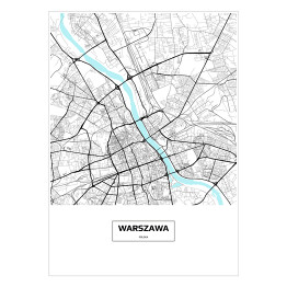 Plakat Mapa Warszawy z podpisem na białym tle