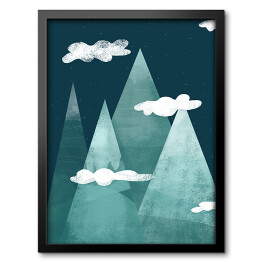 Obraz w ramie Noc w górach, zachmurzone szczyty - ilustracja