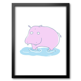 Obraz w ramie Różowy hipopotam w wodzie - ilustracja