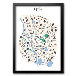 Obraz w ramie Mapa Opola z czarno białymi symbolami