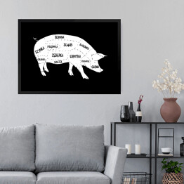 Obraz w ramie Świnia - schemat części czarno-biały