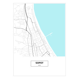 Plakat samoprzylepny Mapa Sopotu z napisem na białym tle