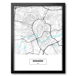 Obraz w ramie Mapa Krakowa z podpisem na białym tle