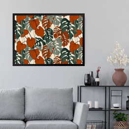 Obraz w ramie Kolekcja #inspiredspace - rośliny - zielono pomarańczowa monstera na beżowym tle