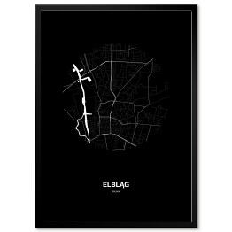 Plakat w ramie Mapa Elbląga w kole czarno-biała