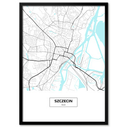 Plakat w ramie Mapa Szczecina z napisem na białym tle